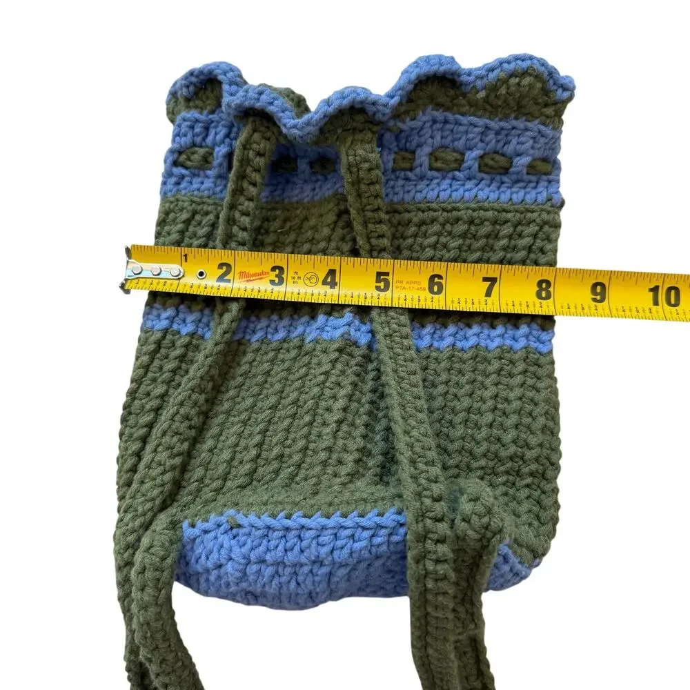 Handmade Crochet backpack purse green blue Boho Shoulder Bag